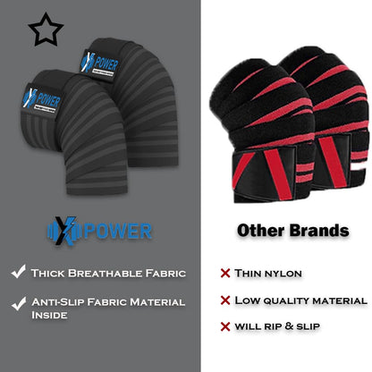 XPOWER Knee Wraps (Pair) With Strap for Leg Workouts