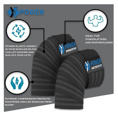 XPOWER Knee Wraps (Pair) With Strap for Leg Workouts