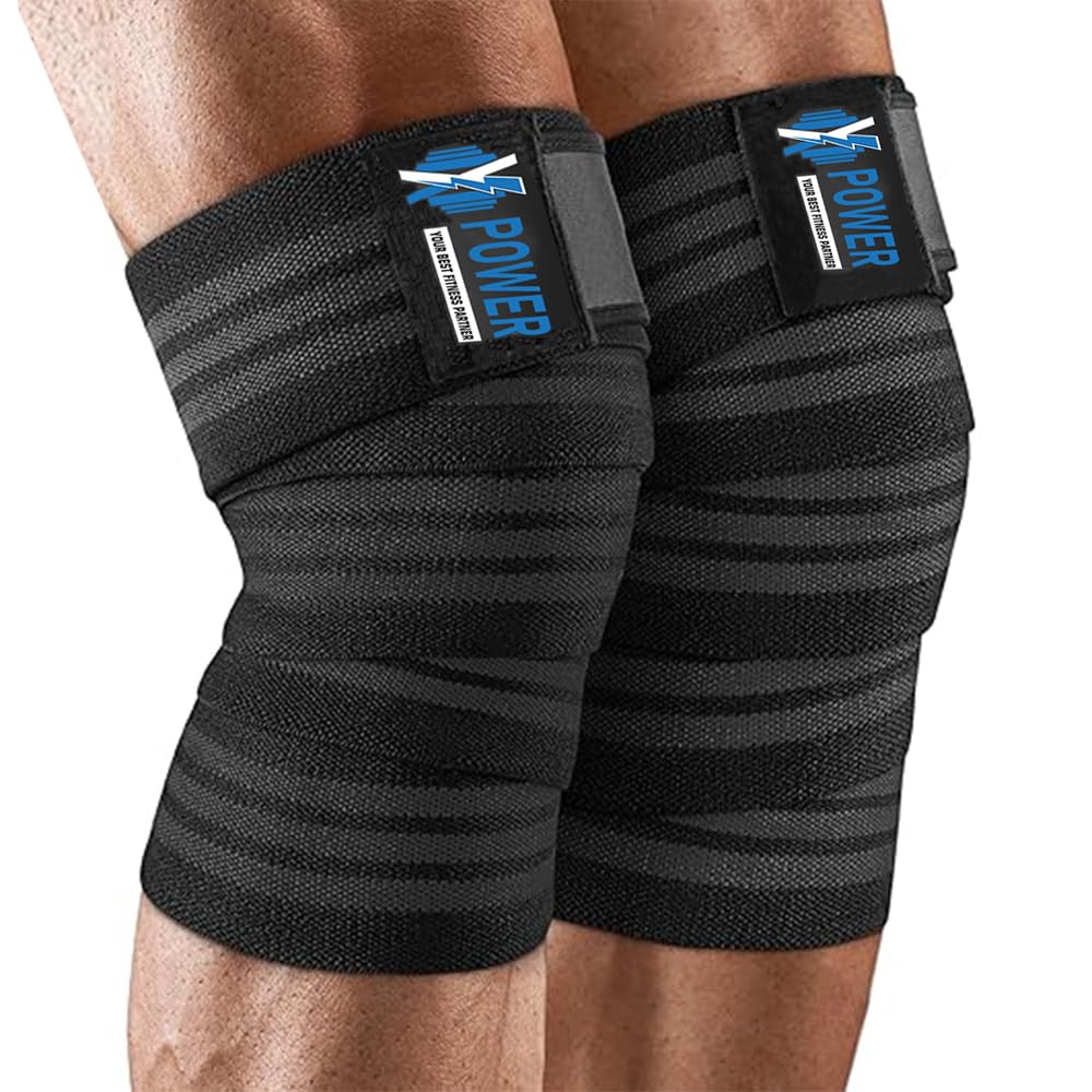 XPOWER Knee Wraps (Pair) With Strap for Leg Workouts