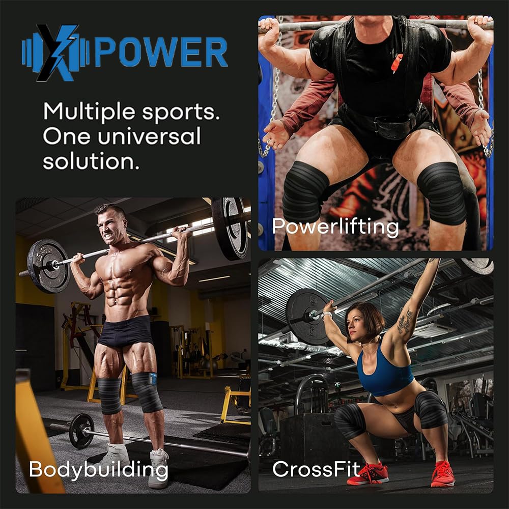 XPOWER Knee Wraps (Pair) With Strap for Leg Workouts